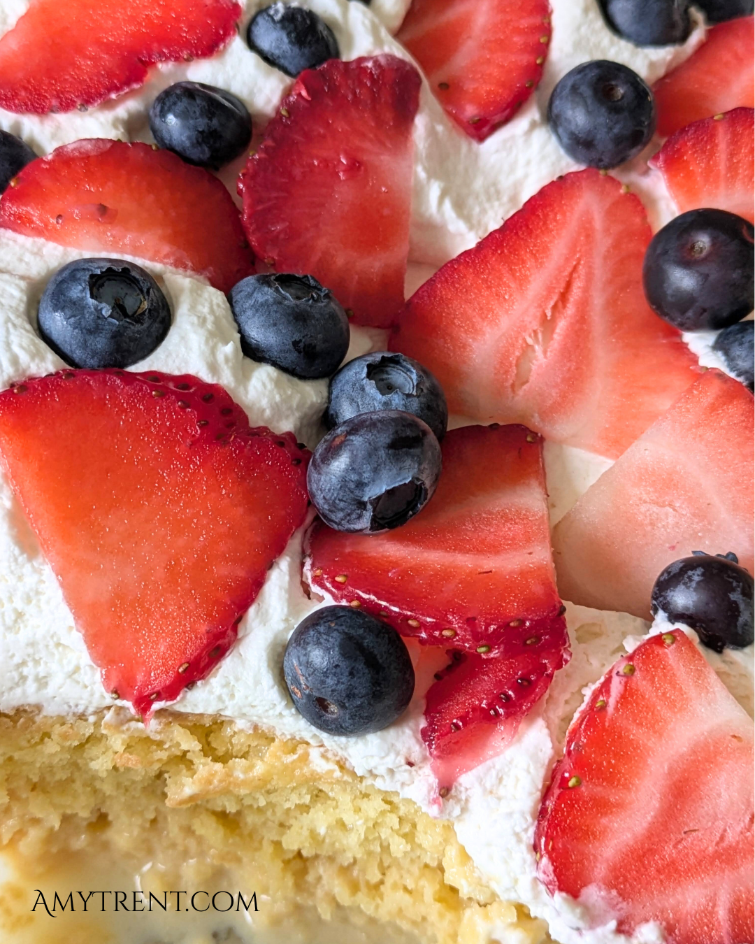photo of berry garnished tres leches cake